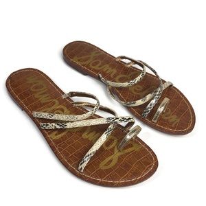 Sam Edelman Sandals Cream Snake Toe Ring Slides